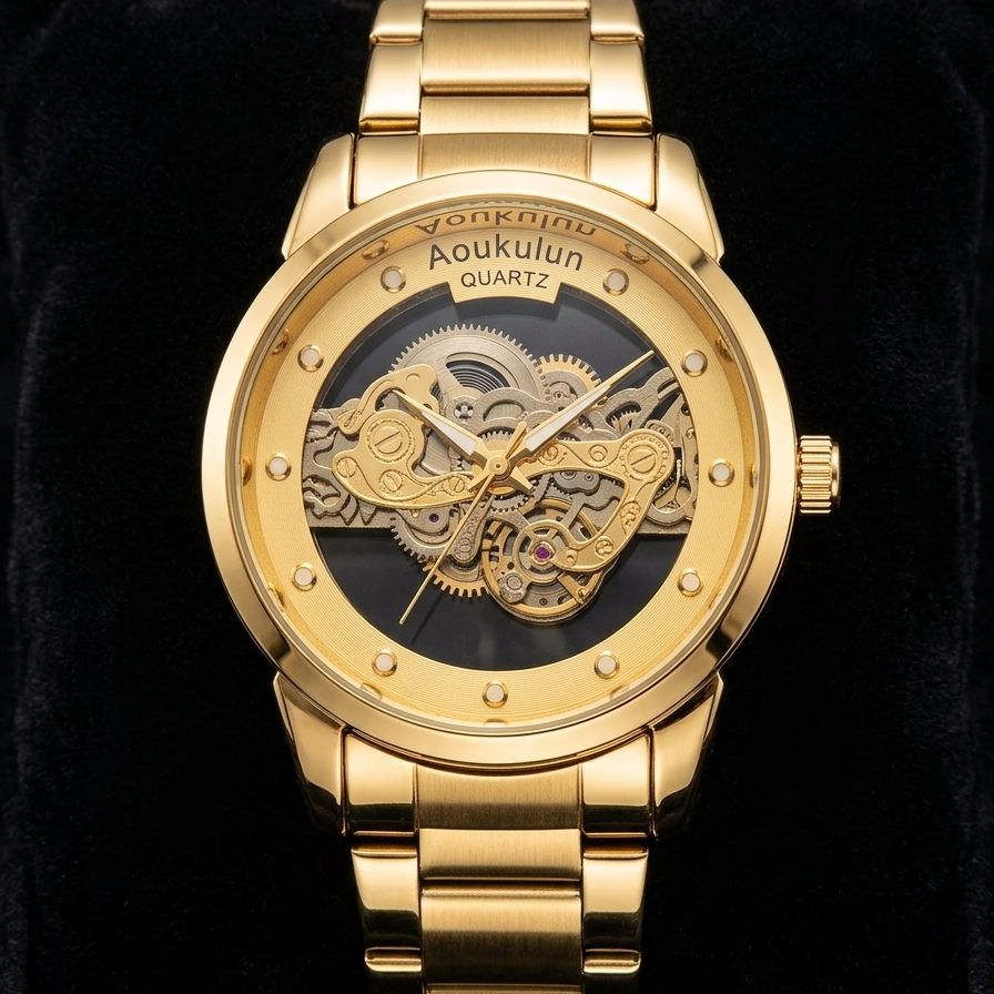 Luxury Skeleton Dial Quartz Watch – Stylish Transparent Design for Men