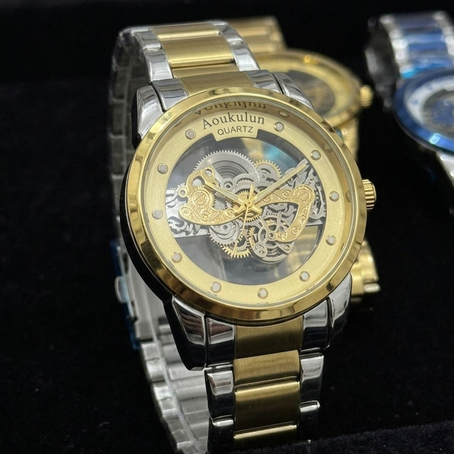 Luxury Skeleton Dial Quartz Watch – Stylish Transparent Design for Men